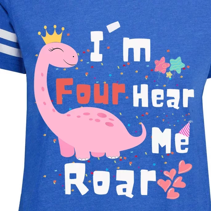 I'm Four Hear Me Roar Dinosaur 4th Birthday Party Enza Ladies Jersey Football T-Shirt