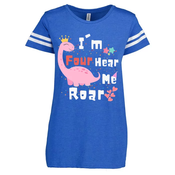 I'm Four Hear Me Roar Dinosaur 4th Birthday Party Enza Ladies Jersey Football T-Shirt