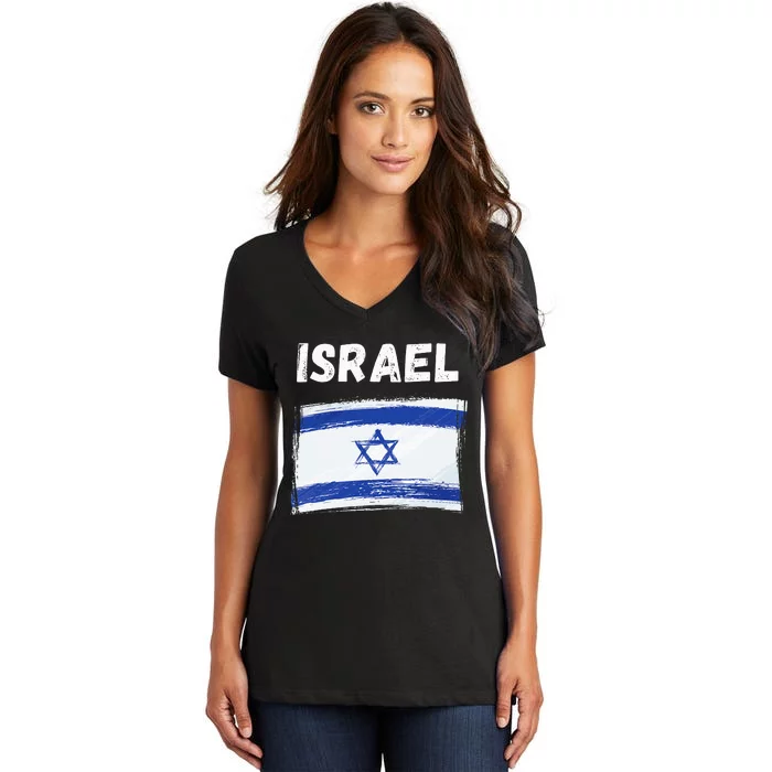 Israel Flag Holiday Vintage Grunge Israeli Flag Women's V-Neck T-Shirt