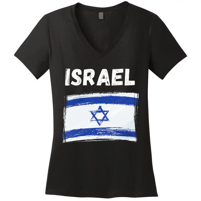 Israel Flag Holiday Vintage Grunge Israeli Flag Women's V-Neck T-Shirt