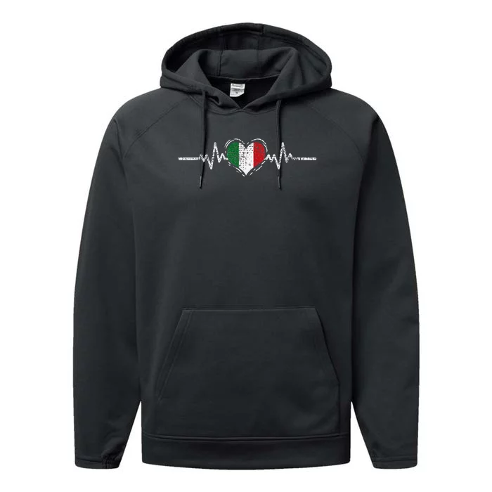 Italy Flag Heartbeat Italian Roots Vintage Performance Fleece Hoodie