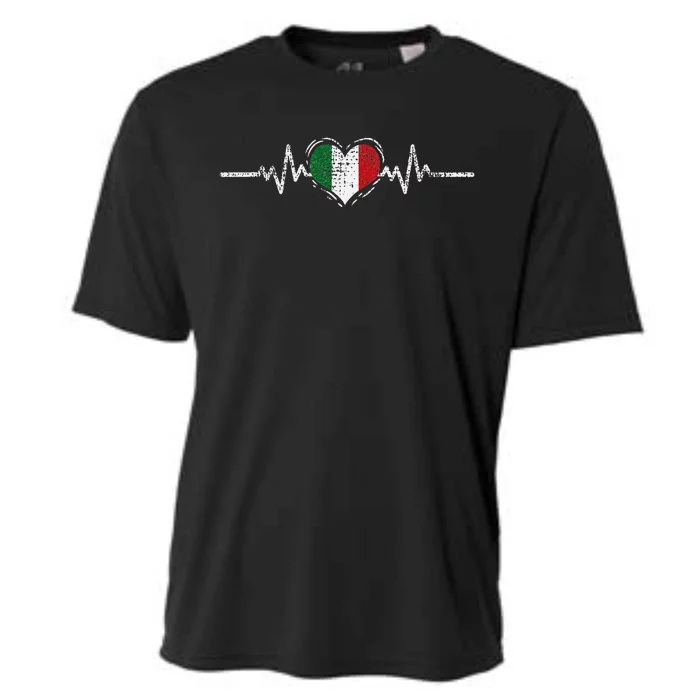 Italy Flag Heartbeat Italian Roots Vintage Cooling Performance Crew T-Shirt