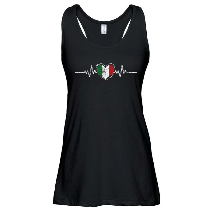 Italy Flag Heartbeat Italian Roots Vintage Ladies Essential Flowy Tank