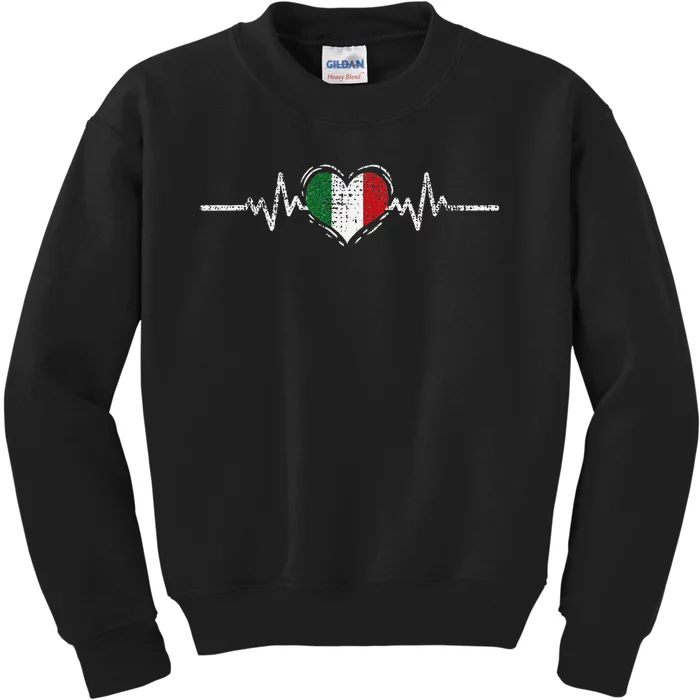 Italy Flag Heartbeat Italian Roots Vintage Kids Sweatshirt