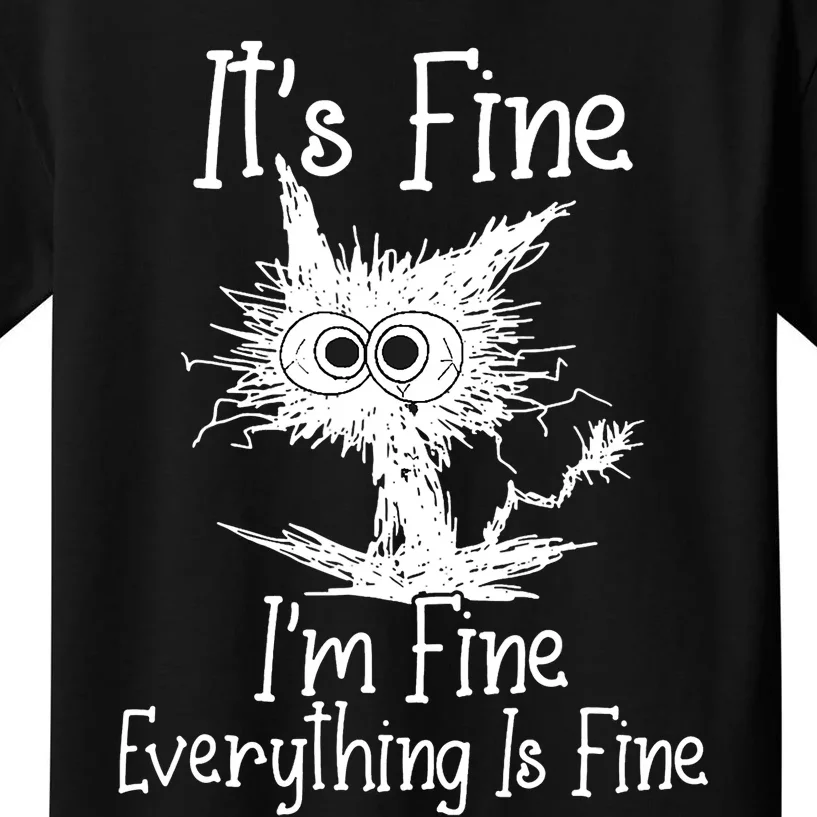 Its Fine Im Fine Everything Is Fine Funny Cat Kids T-Shirt