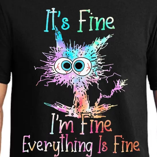 Its Fine Im Fine Everything Is Fine Tie Dye Cat Pajama Set