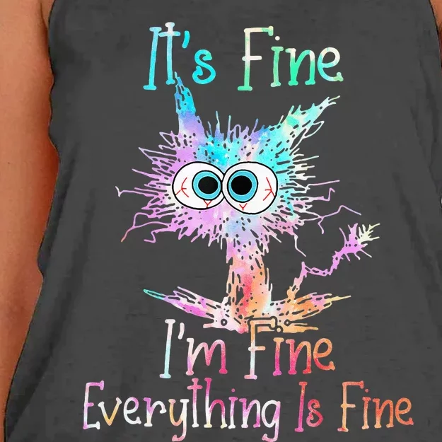 Its Fine Im Fine Everything Is Fine Tie Dye Cat Women's Knotted Racerback Tank