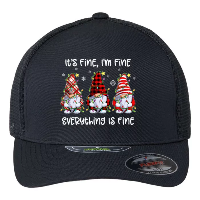 Its Fine I'm Fine Everything Is Fine Gnome Christmas Lights Flexfit Unipanel Trucker Cap