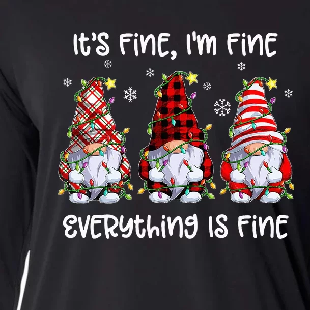 Its Fine I'm Fine Everything Is Fine Gnome Christmas Lights Cooling Performance Long Sleeve Crew