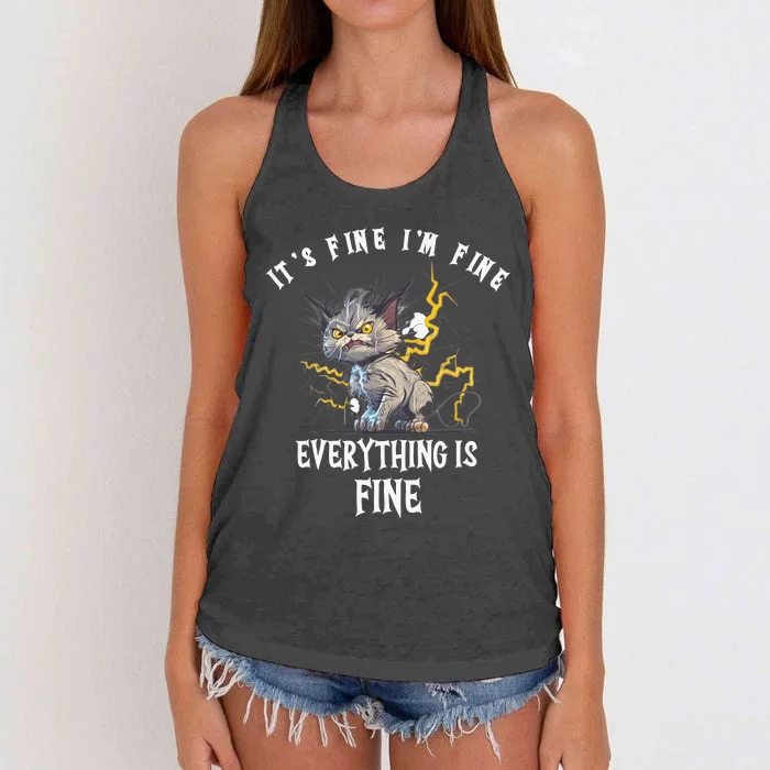 It's Fine I'm Fine Everything Is Fine Funny Sarcastic Cat Women's Knotted Racerback Tank