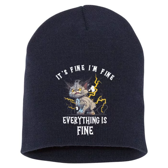 It's Fine I'm Fine Everything Is Fine Funny Sarcastic Cat Short Acrylic Beanie