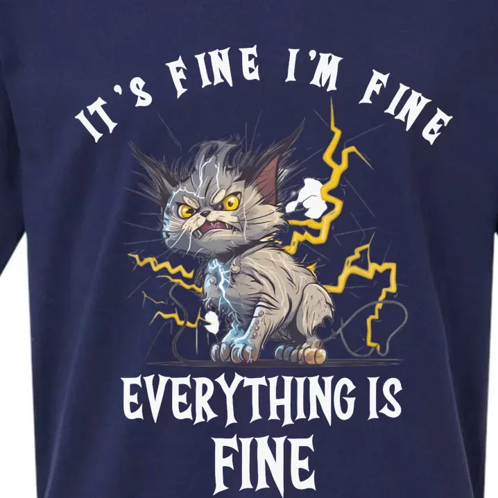 It's Fine I'm Fine Everything Is Fine Funny Sarcastic Cat Sueded Cloud Jersey T-Shirt