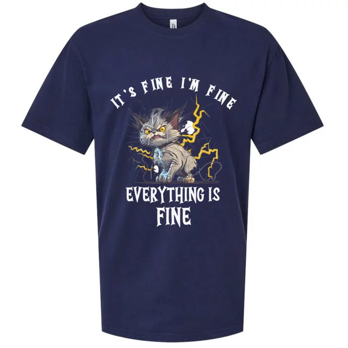 It's Fine I'm Fine Everything Is Fine Funny Sarcastic Cat Sueded Cloud Jersey T-Shirt