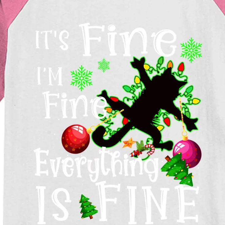 Its Fine Im Fine Everything Is Fine Naughty Cat Xmas Lights Gift Kids Colorblock Raglan Jersey