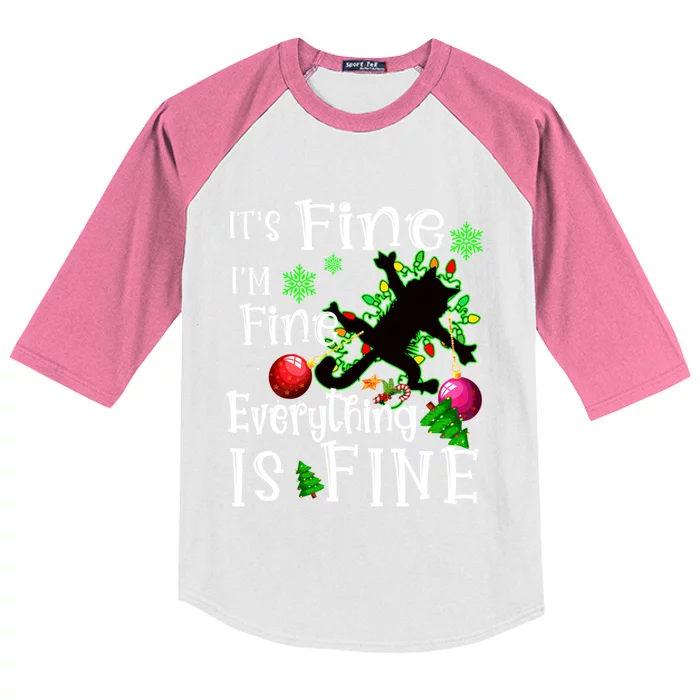 Its Fine Im Fine Everything Is Fine Naughty Cat Xmas Lights Gift Kids Colorblock Raglan Jersey