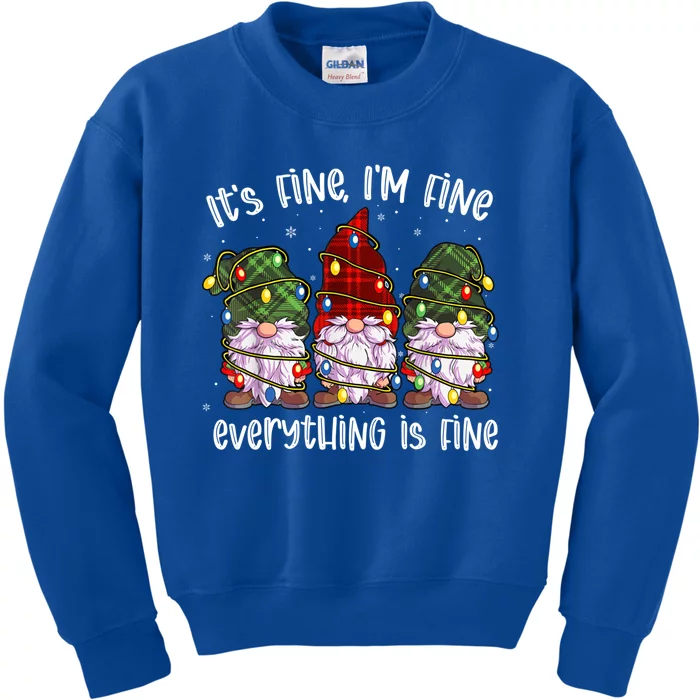 ItS Fine IM Fine Everything Is Fine Gnome Christmas Lights Meaningful Gift Kids Sweatshirt