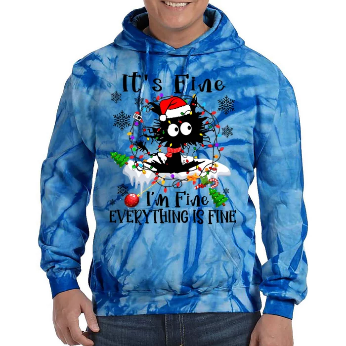 ItS Fine IM Fine Everything Is Fine Naughty Cat Xmas Light Funny Gift Tie Dye Hoodie