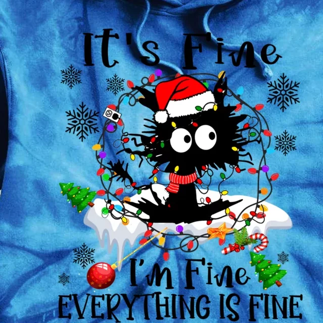 ItS Fine IM Fine Everything Is Fine Naughty Cat Xmas Light Funny Gift Tie Dye Hoodie