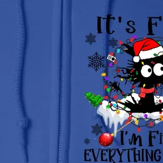 ItS Fine IM Fine Everything Is Fine Naughty Cat Xmas Light Funny Gift Full Zip Hoodie