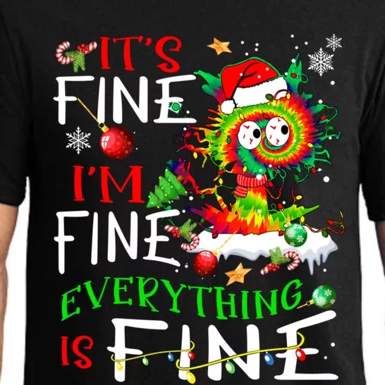 ItS Fine IM Fine Everything Is Fine Tie Dye Cat Xmas Light Gift Pajama Set