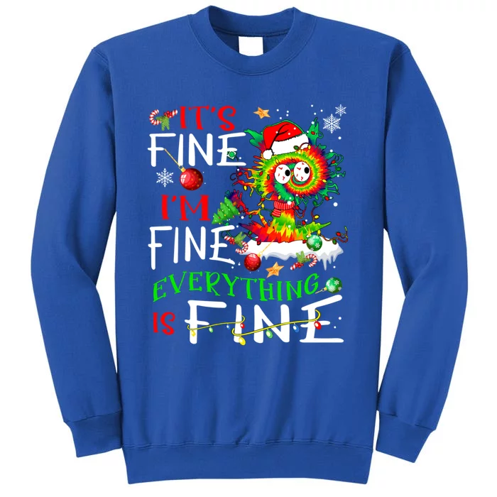 ItS Fine IM Fine Everything Is Fine Tie Dye Cat Xmas Light Gift Sweatshirt