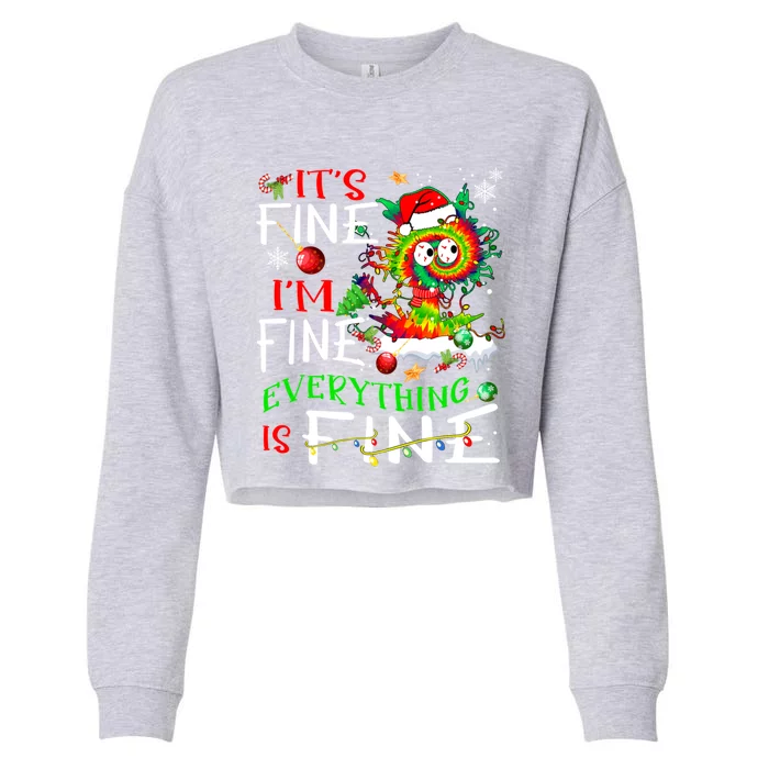 ItS Fine IM Fine Everything Is Fine Tie Dye Cat Xmas Light Gift Cropped Pullover Crew