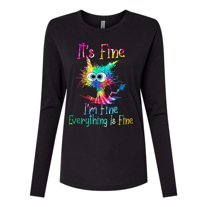 Its Fine Im Fine Everythings Fine Funny Cat Tie Dye Womens Cotton Relaxed Long Sleeve T-Shirt