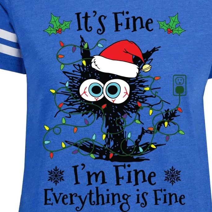 Its Fine Im Fine Everything Is Fine Cat Christmas Lights Enza Ladies Jersey Football T-Shirt