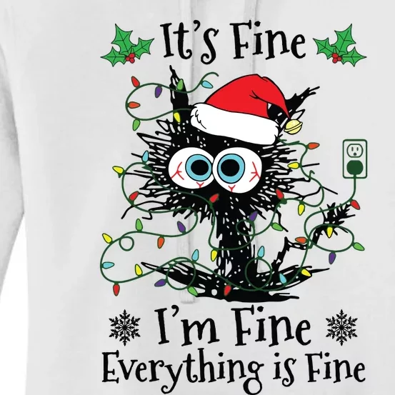 Its Fine Im Fine Everything Is Fine Cat Christmas Lights Women's Pullover Hoodie