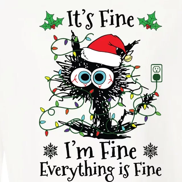 Its Fine Im Fine Everything Is Fine Cat Christmas Lights Cropped Pullover Crew