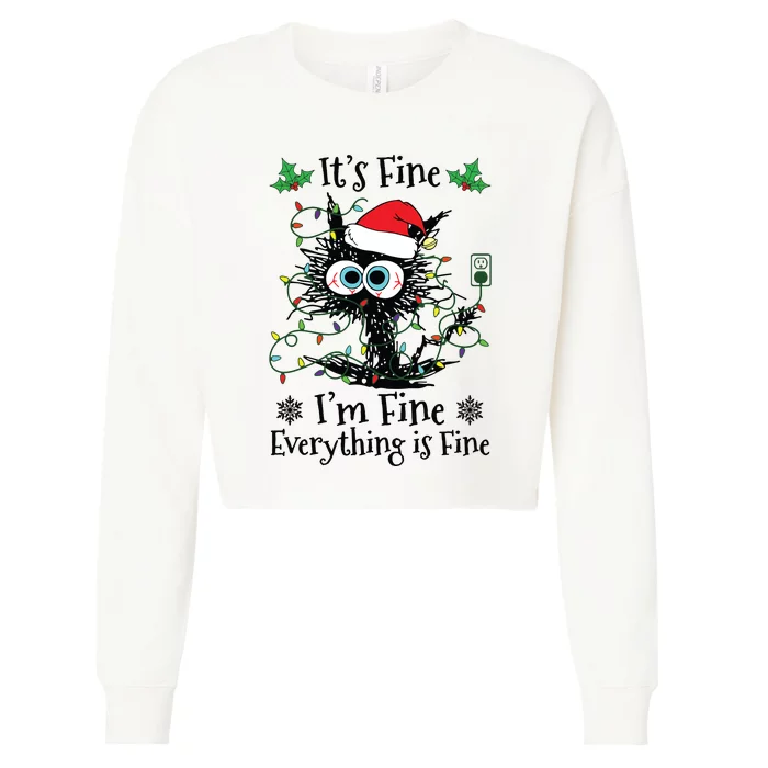 Its Fine Im Fine Everything Is Fine Cat Christmas Lights Cropped Pullover Crew