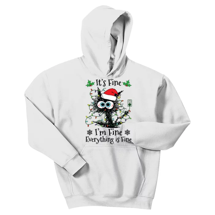 Its Fine Im Fine Everything Is Fine Cat Christmas Lights Kids Hoodie