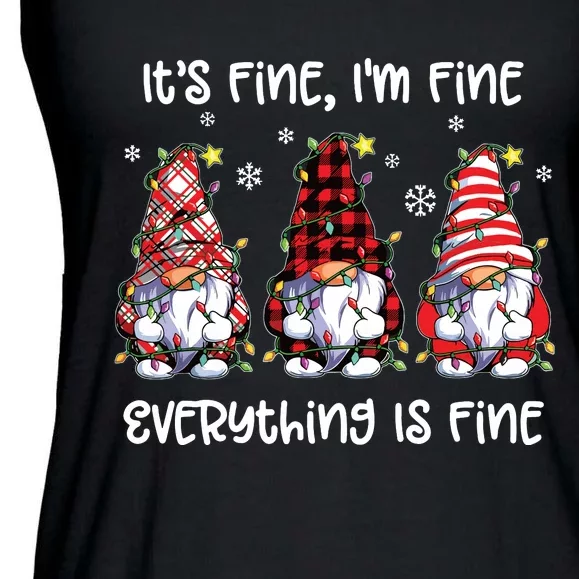 Its Fine Im Fine Everything Is Fine Gnome Christmas Lights Ladies Essential Flowy Tank