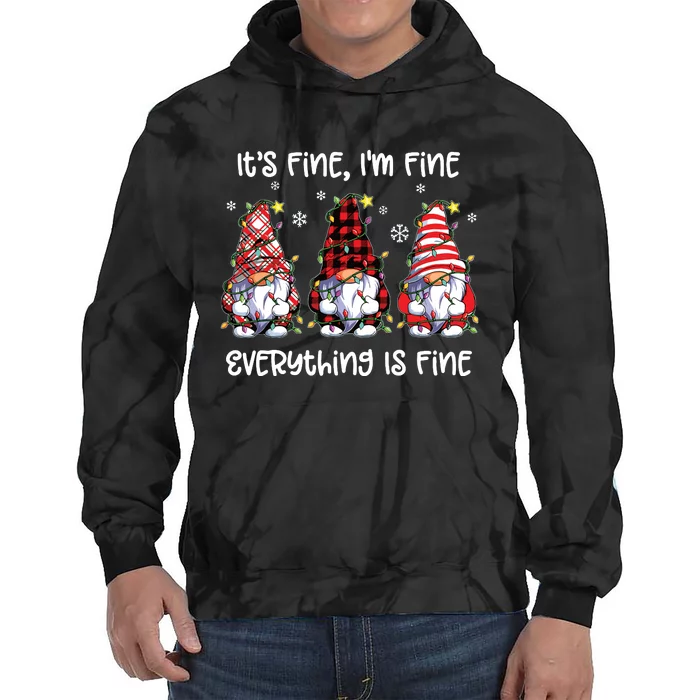 Its Fine Im Fine Everything Is Fine Gnome Christmas Lights Tie Dye Hoodie