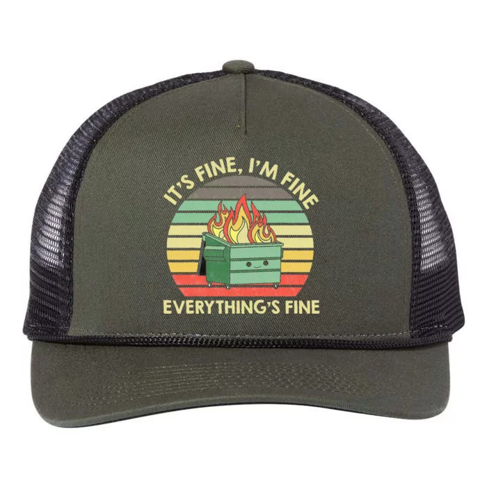 Its Fine Im Fine Everythings Fine Dumpster On Fire Retro Rope Trucker Hat Cap