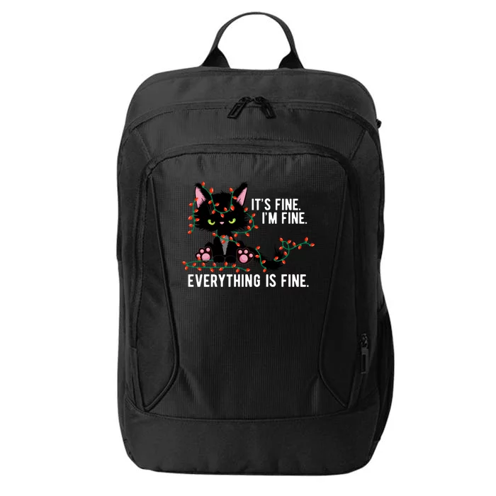 Its Fine Im Fine Everything Is Funny Cat Christmas City Backpack