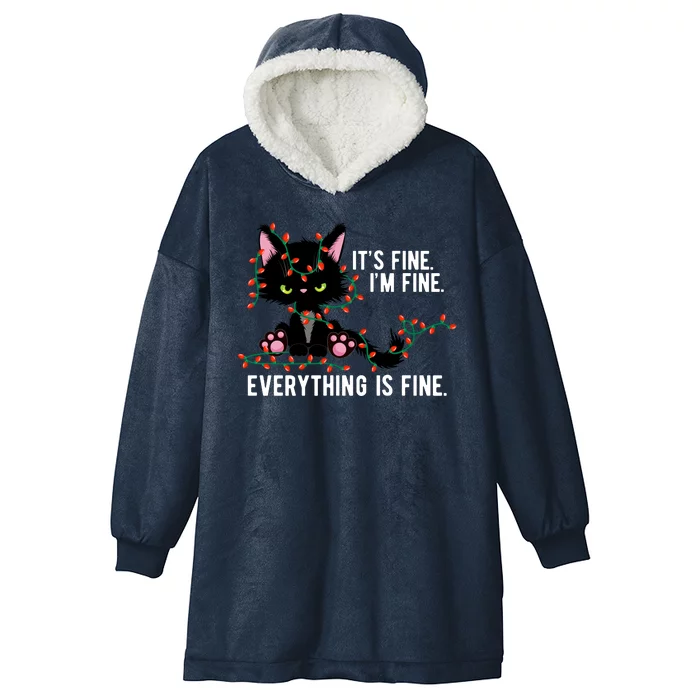 Its Fine Im Fine Everything Is Funny Cat Christmas Hooded Wearable Blanket