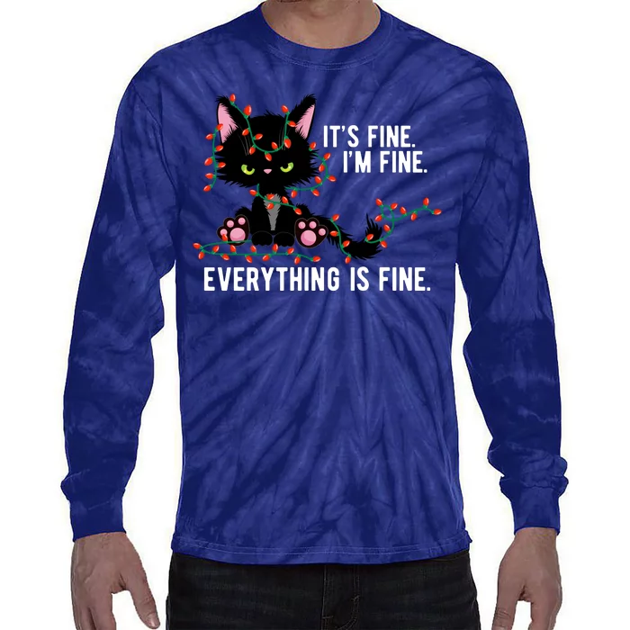 Its Fine Im Fine Everything Is Funny Cat Christmas Tie-Dye Long Sleeve Shirt