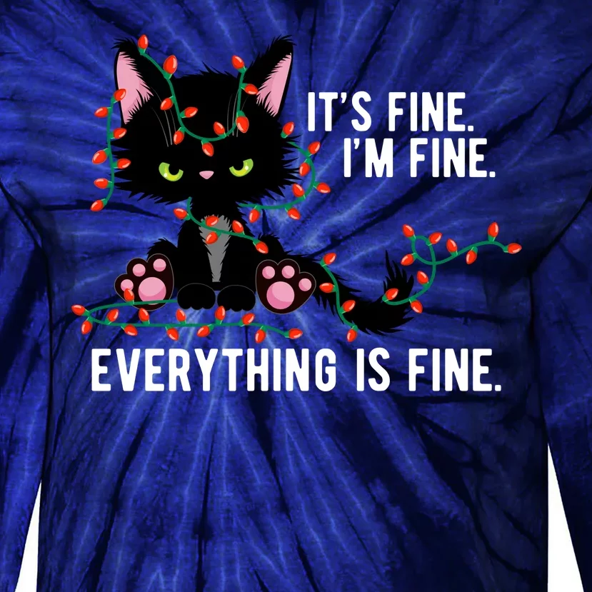 Its Fine Im Fine Everything Is Funny Cat Christmas Tie-Dye Long Sleeve Shirt