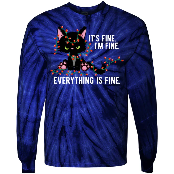 Its Fine Im Fine Everything Is Funny Cat Christmas Tie-Dye Long Sleeve Shirt