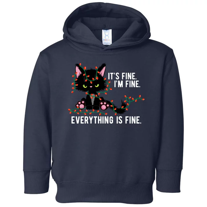 Its Fine Im Fine Everything Is Funny Cat Christmas Toddler Hoodie