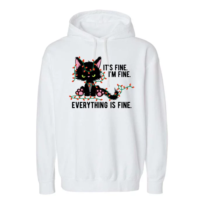 Its Fine Im Fine Everything Is Funny Cat Christmas Garment-Dyed Fleece Hoodie