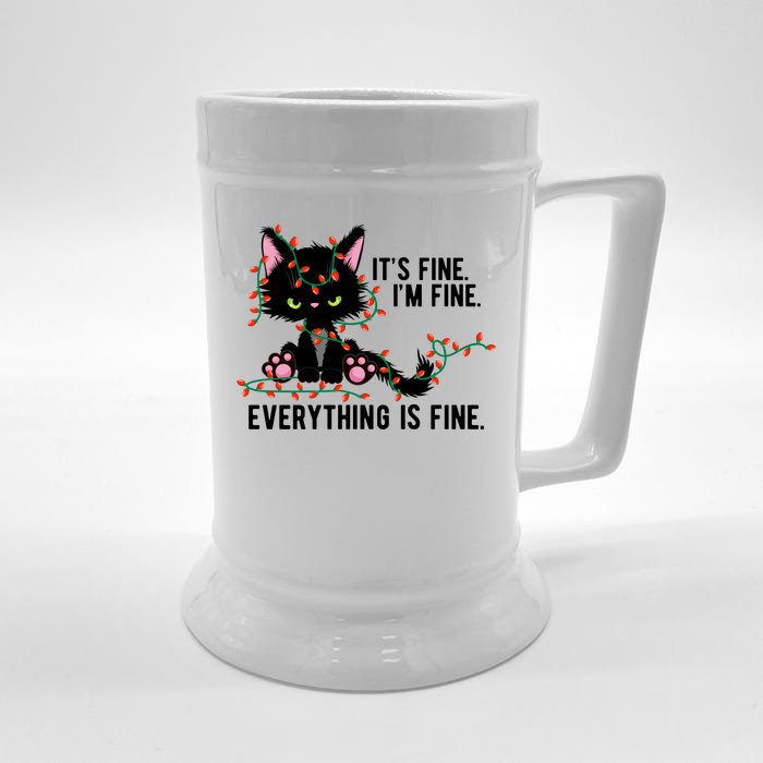 Its Fine Im Fine Everything Is Funny Cat Christmas Front & Back Beer Stein