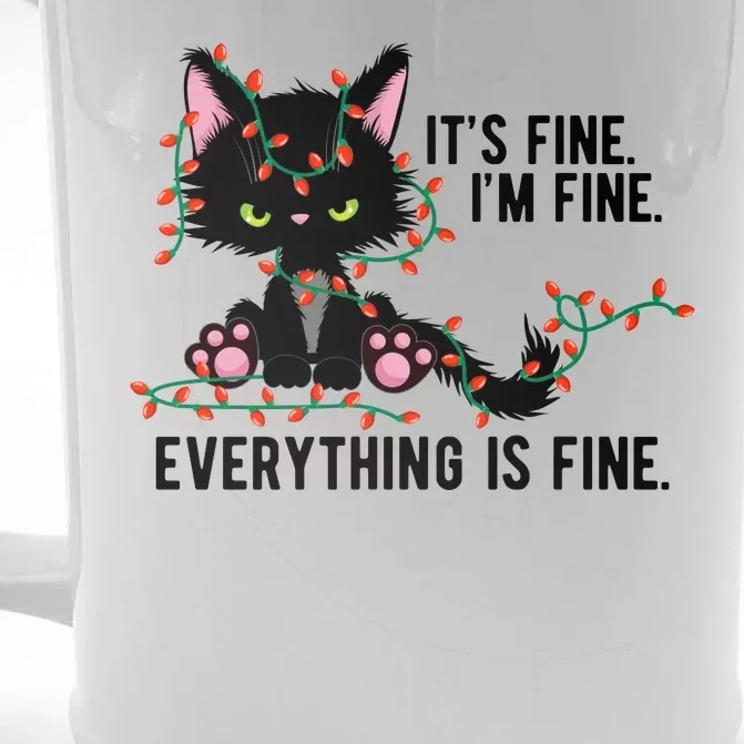 Its Fine Im Fine Everything Is Funny Cat Christmas Front & Back Beer Stein