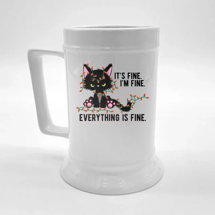 Its Fine Im Fine Everything Is Funny Cat Christmas Front & Back Beer Stein