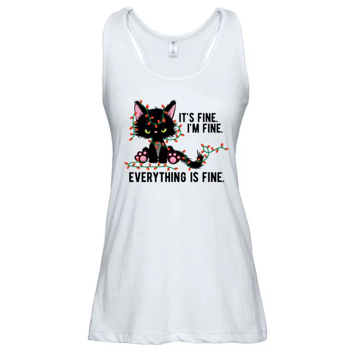 Its Fine Im Fine Everything Is Funny Cat Christmas Ladies Essential Flowy Tank