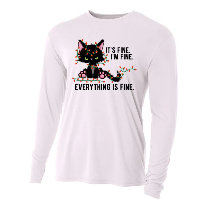 Its Fine Im Fine Everything Is Funny Cat Christmas Cooling Performance Long Sleeve Crew