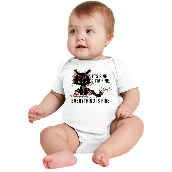 Its Fine Im Fine Everything Is Funny Cat Christmas Baby Bodysuit