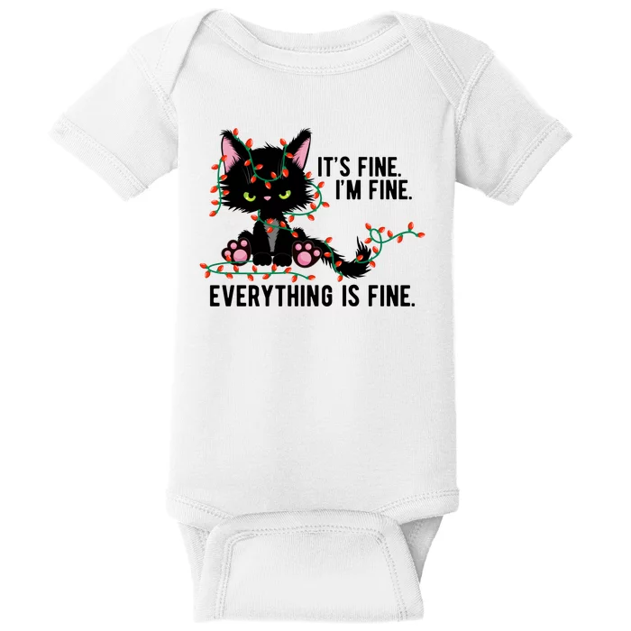 Its Fine Im Fine Everything Is Funny Cat Christmas Baby Bodysuit