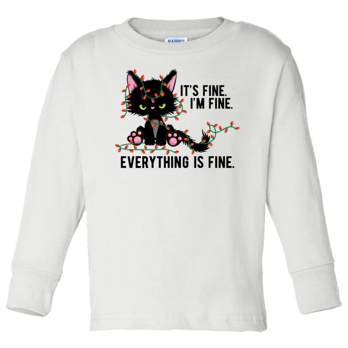 Its Fine Im Fine Everything Is Funny Cat Christmas Toddler Long Sleeve Shirt